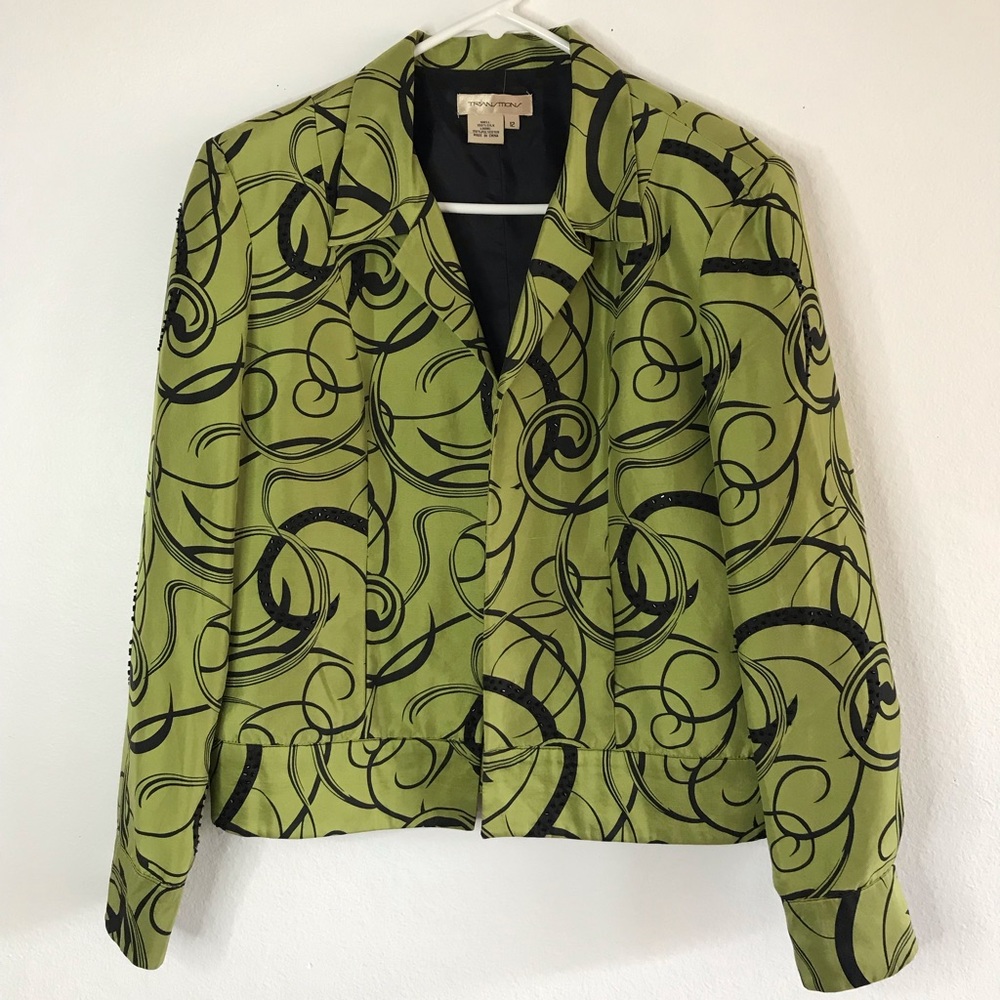 #0047# Transitions SILK lined blazer suit GreenOpen Blazer Size 12